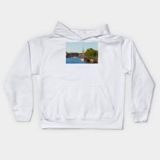 Museum ships on the Untertrave in the evening light, Lübeck, Schleswig-Holstein, Germany, Europe Kids Hoodie